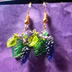 Grape earrings, made from 1960s beads